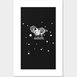 MOSAIC  WHITE BLACK AXOLOTL mud puppy t-shirt Posters and Art